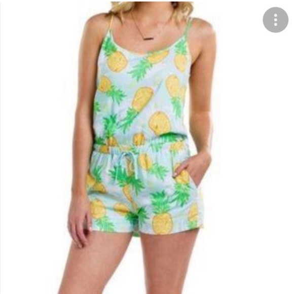 Tipsy Elves Pineapple Print Summer Romper Shorts Spaghetti strap size Large NEW - Picture 1 of 12